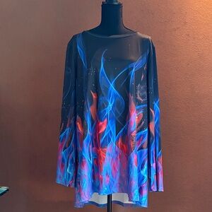 Stylish Black and Blue Flame Women's Top